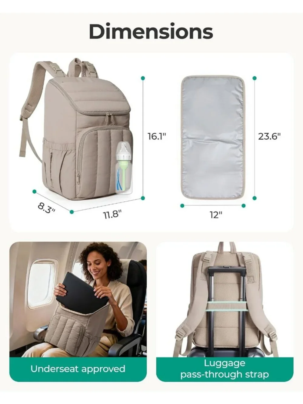 Stylish Large Diaper Bag Backpack for Moms, Quilted, Insulated Pockets